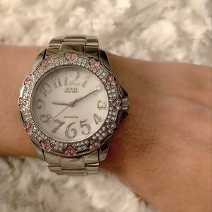 Guess Watch pink heart rhinestones Y2k